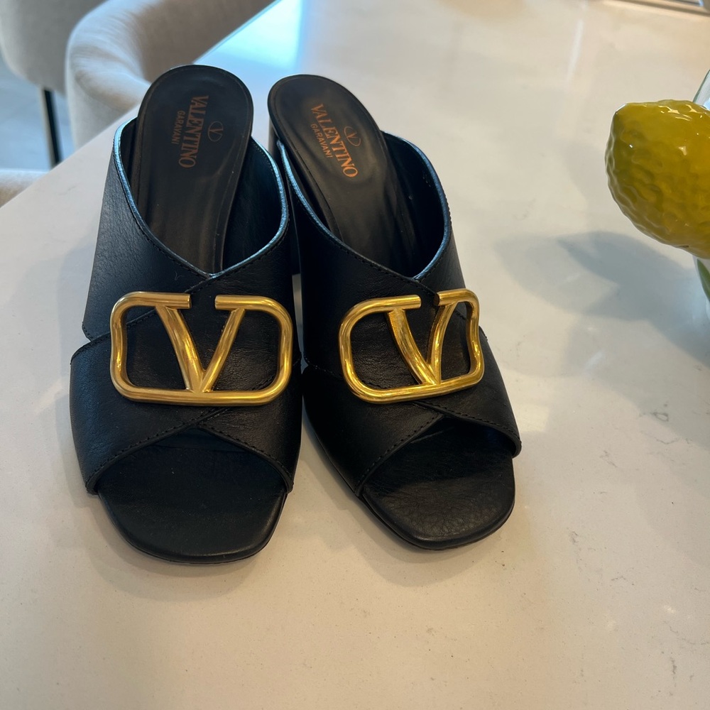 Valentino Black Mules with Gold Accents